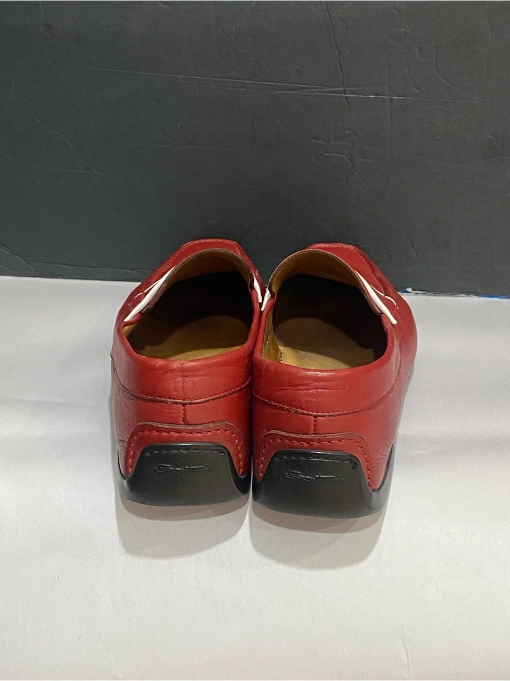 Santino Men's Red Leather Penny Loafers – White Piping Accent Sz 10